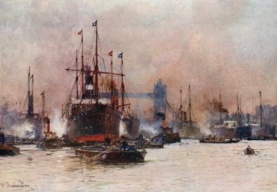 テムズ川、プール、タワーブリッジ 作： Charles Edward Dixon